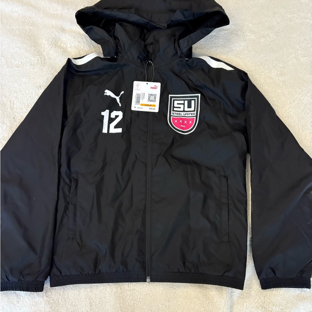 Puma Kids Black Raincoat with White Accents